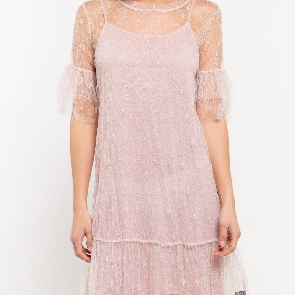 NWT POL Pretty in Pink Lace Lined Dress Large - Picture 5 of 6